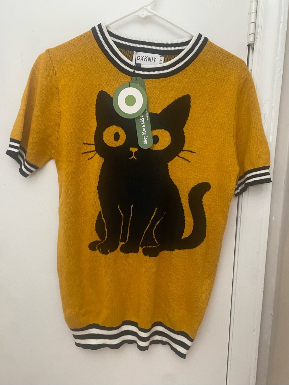 OXKNIT Knit T-Shirts Retro Cat Pattern Short Sleeve - Picture 2 of 8